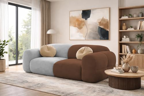 Image of Casaliving Vetras Modern Velvet Bubble Cloud Sofa, Tufted Design Upholstered 2 Seater Sofa Set for Living Room, (Brown Grey Colour) Premium Velvet Fabric Sofa