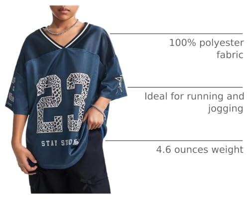 Image of Floerns Girl's Jersey Shirt Printed Oversized Short Sleeve Mesh Tee Shirts V Neck Sport Jersey Shirts