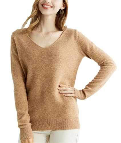Women’S Merino Wool V-Neck Long Sleeve Pullover Sweater Office Lady