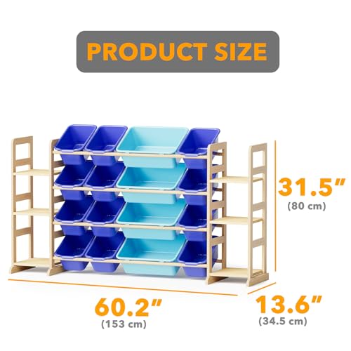 Image of SpaceAid Toy Storage Organizer with 6 Shelves and 16 Bins, Toy Organizers Storage Bookshelf, Kids Bin Shelf Toys Box Bookcase for Bedroom Playroom Organization Room Decor, Blue and Navy Blue