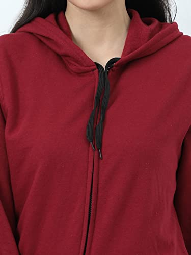Image of Wafaa Women's Cotton Plain Hooded Neck Full Zipper Sweatshirt Hoodies with Kangaroo Pocket