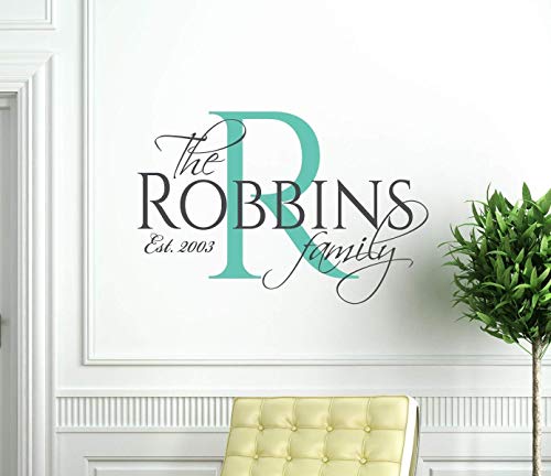 Custom Family Name Wall Decal - Personalized Vinyl Home Decor For Wedding Or Housewarming Gift - Living Room Decoration - Elegant Wall Art With Marriage Established Year | Black, Gold, 25 Colors #TOP5