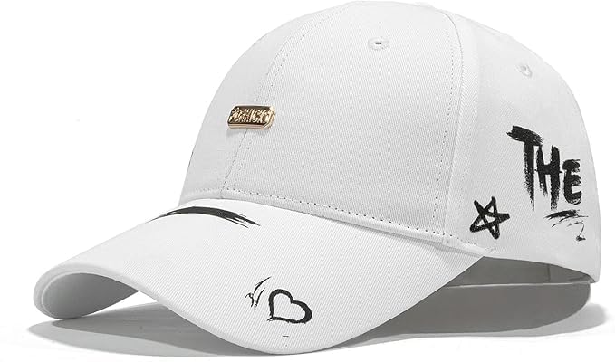 Trendy Unisex Graffiti Baseball Cap, Adjustable Cotton Baseball Cap for Men & Women, Athletic Streetwear Hat, White, One size