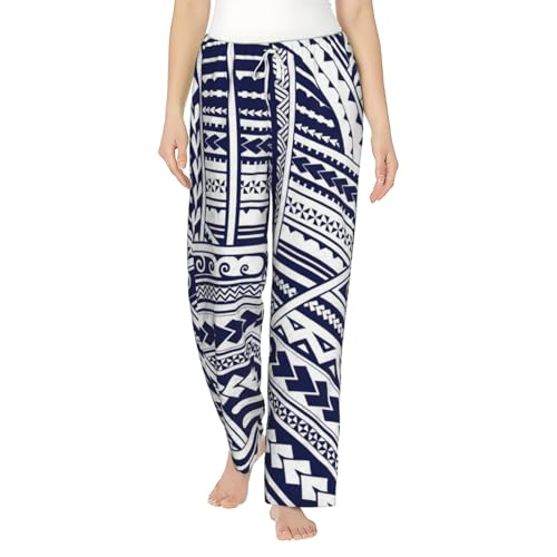 Pantalon de pyjama en flanelle bleu à motif tribal maori pour femme
