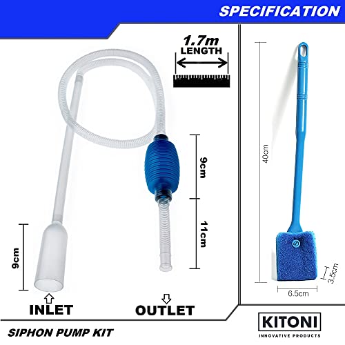 Fish Tank Cleaner Kit (5 in 1) Aquarium Gravel Cleaner Kit. 1.7m Siphon Gravel Cleaner, 40cm Sponge, Scourer, Cloth, Gloves. Hand Syphon Pump for Fish Tank. For Quick Water Changing - Image 6