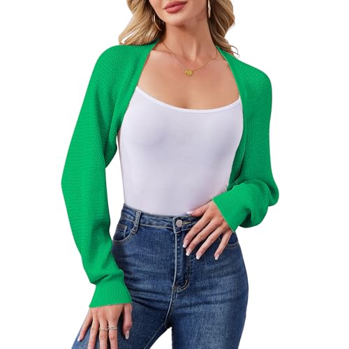 Image of Women's Bolero Shrug Sweater Cropped Cardigan Long Sleeve Open Front Casual Arm Knit Shrugs Sweaters for Dresses