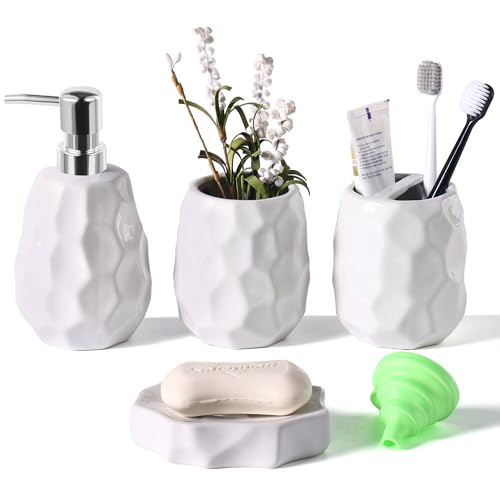 Ensemble d'accessoires pour salle de bain, ensemble de 4 pièces pour salle de bain, distributeur de lotion et de savon, porte-savon, porte-brosse à dents,...