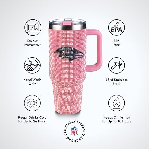 Image of The Memory Company Officially Licensed 40oz Pink Bling Game Day Tumbler, Baltimore Ravens