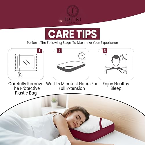 Image of Memory Foam Cervical Pillow Set of 2, Ergonomic Contour for Neck Pain Relief, Breathable Jacquard Fabric in White and Maroon, Orthopedic Bedding for Side,50x30x6 cm