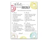 DONUT Baby Shower Games — WHAT'S ON YOUR PHONE Baby Shower Game — Pack of 25, Doughnut Theme Baby Shower, Couples Co-ed Shower Activity G850-PHN