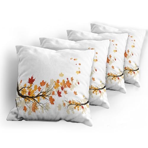 Ambesonne MIN-4_18847_18X18 Fall Pillow Cushion Cover Pack Of 4, Swirling Bended Autumn Tree Branches Colored Leaves Pastoral Season Theme thumb #3