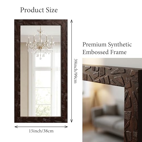 Image of Amazon Basics Synthetic Framed Exquisite Rectangular Wall Mirror | Versatile Usage for Living Rooms, Bedrooms| Standard Trim (Brown) | 15 Inch X 39 Inch