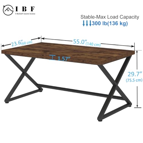 Ibf 55 Inch Computer Desk, Farmhouse Home Office Desk, Industrial Wood Metal Legs Work Desk For Writing Study, Vintage Minimalist Laptop Executive Workstation Pc Gaming Table In Bedroom thumb #1