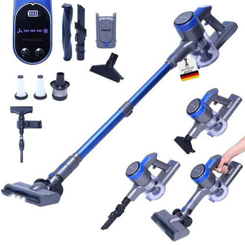 Sommertal Akku Staubsauger VARIO150 | 3in1 Gerät | 3-Stufen Turbosauger mit 45min Laufzeit und Schnellladen | für 300m² | Teppich Hartböden Tierhaare | LED Akkustaubsauger Stabstaubsauger | Kabellos