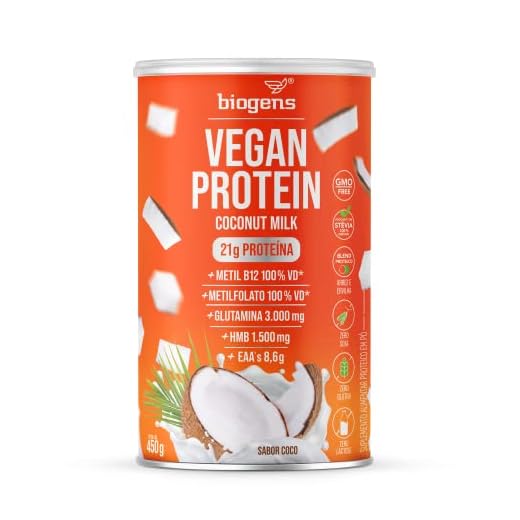 Vegan Protein coconut milk, 21g de proteína ervilha e arroz, GMO Free, Glutamina, HMB, EAAs, Vitaminas B Metil, 450g, Biogens (Coco)