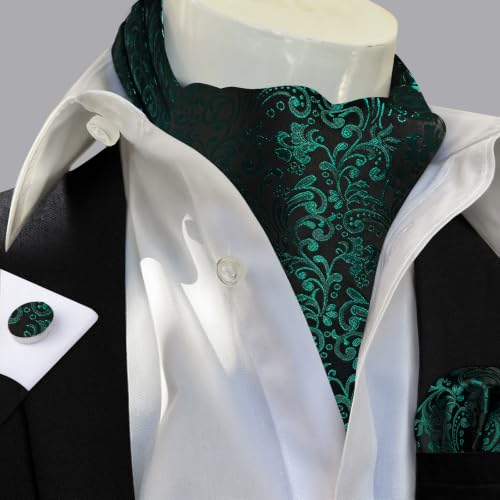 Image of DiBanGu Mens Jacquard Woven Ascot Silk Cravat Set for Wedding | Paisley Ascot for Men,Silky Smooth,Soft and Thick,Pocket Square,Cufflinks,Lapel Pin,Business,Formal Occasions,Celebration