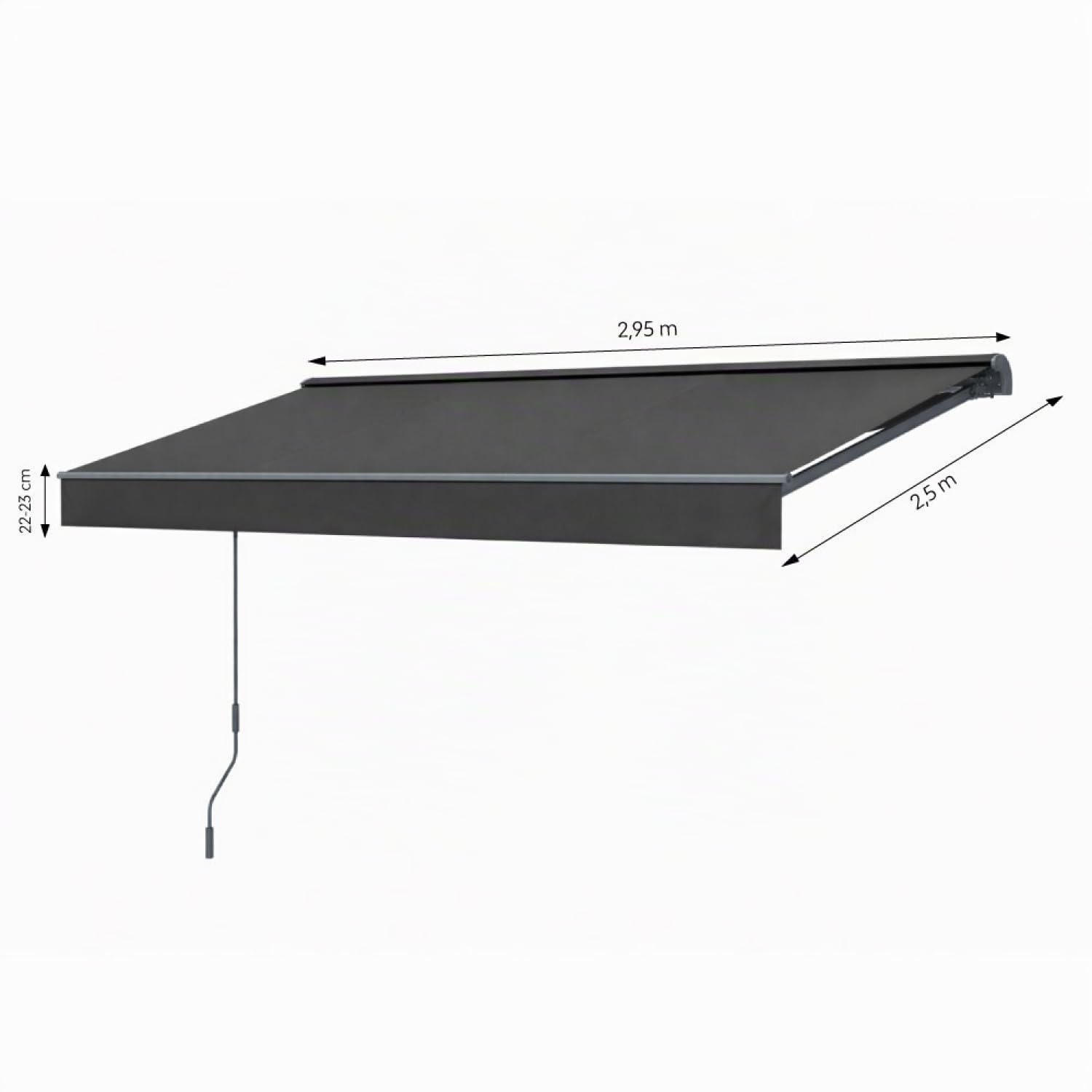 Store Banne Manuel 2,95x2,5 m Aluminium Toile Grise 280 g/m² Hydrofuge