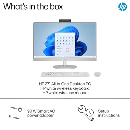 Image of HP 27 inch FHD Touchscreen All-in-One Computer - Intel Core Ultra 7 155U up to 4.8GHz, 32GB DDR5 RAM, 1TB NVMe SSD, Intel Iris Xe Graphics, 1080P Webcam, Wireless Keyboard & Mouse, Windows 11 Pro, White