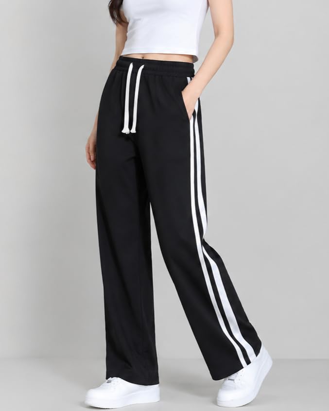 Image of Samfor Woman's Loose Fit Track Pants - Polycotton Joggers with Elastic Waistband & Side Pockets, Lower Comfortable for Gym, Running & Casual Wear