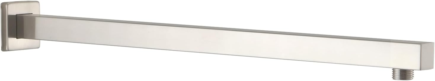 BESy 20 Inches Straight Extended Shower Arm With Flange, Rain Shower Head Extension Arm, Square Shower Rod Shower Head Extender Arm Shower Pipe Extension, Wall-Mounted Brushed Nickel Stainless Steel