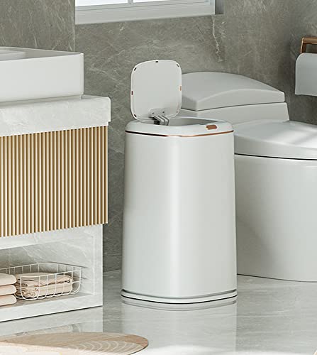 Image of Sooyee 40L Automatic Trash Can with Lid, 10.5 Gallon Smart Motion Sensor Trash Can for Bedroom, Bathroom, Kitchen, Office, White with Gold Border, 3 Opening Modes