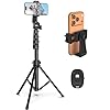 Liphisy 64 Tripod for Cell Phone & Camera, Phone Tripod with Remote and Phone Holder, Sturdy & Stable Height Adjustable Multi-Angle Shot Selfie Stick Tripod for Video Recording