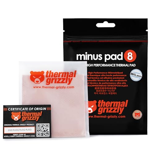 Thermal Grizzly Minus Pad 8-2-Pack Thermal Interface Pad 100x100x0.5mm, Electrically Non-Conductive, High Thermal Conductivity & Compressibility for SSDs, GPUs & Electronics