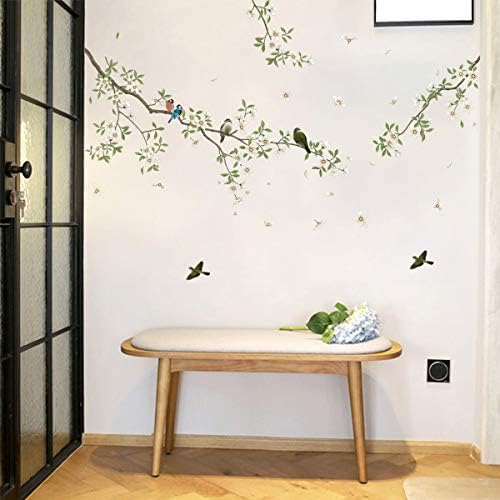 decalmile Birds on Tree Branch Wall Decals Blossom Flower Wall Stickers Bedroom Living Room TV Wall Art Home Decor