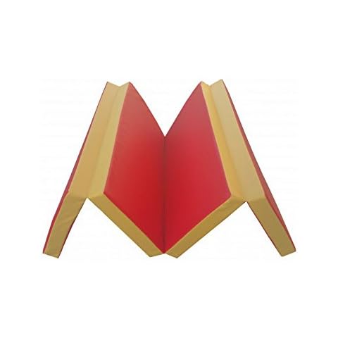 NiroSport Klappbare Turnmatte für zu Hause / 8 cm hohe Weichbodenmatte für Gymnastik & Yoga/Kinder Sportmatte für Turnhallen - hautfreundliche & abwaschbare Fitnessmatte (Rot/Gelb, 200 x 100 cm) Cover