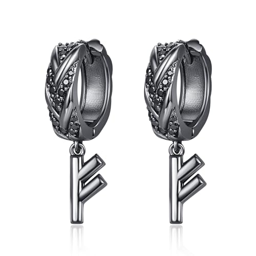 Pendientes de runas vikingas en plata 925 unisex de aro con colgante hurgie