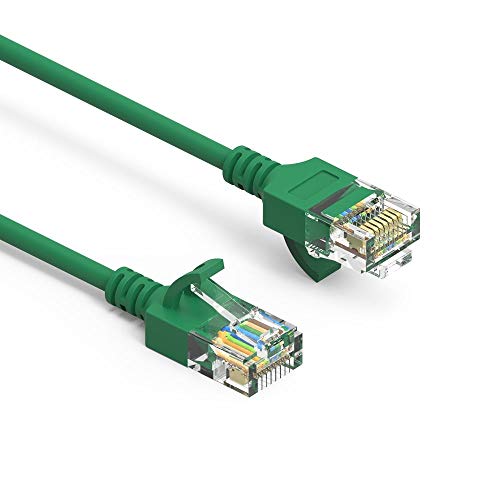 SF Cable 7ft Cat 6A UTP Slim Ethernet Network Booted Cable, RJ45 Plug, 28AWG, Pure Copper Wire - Green