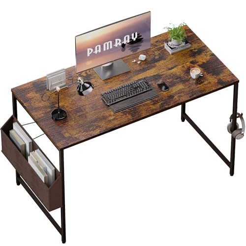 Image of Pamray 47 Inch Computer Desk for Small Spaces with Storage Bag, Home Office Work Desk with Headphone Hook, Small Office Desk Study Writing Table