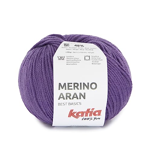 Laine mérinos Aran Katia pelotes de 100 grammes et 155 mètres. (Lilas (102))