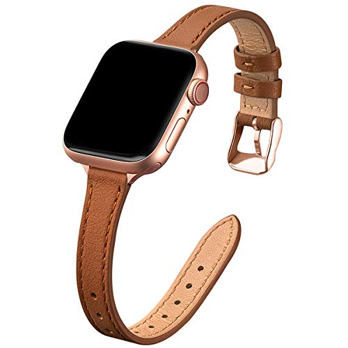 SUNFWR Compatible with Apple Watch Strap 38mm 40mm 41mm 42mm 44mm 45mm,Genuine Leather Strap Replacement,Slim&Thin Wristband for iwatch Series 7/6/5/4/3/2/1,SE (38mm 40mm 41mm