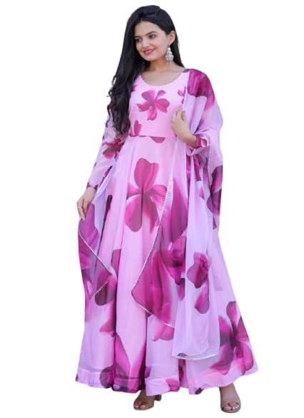 Women's Georgette Anarkali Gown with Dupatta Set | Festive | Traditional | Wedding DVD-image-17