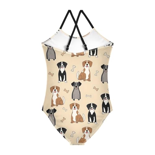 Dog Bones Pattern Girls One Piece Swimsuits Summer Quick Dry Beach Bathing Suit2