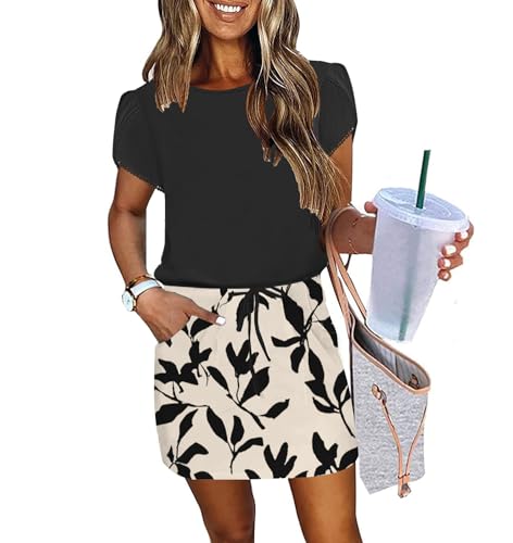 ETCYY NEW Womens Summer Dresses Tie Front Chic Mini Dress Petal Short Sleeve with Pockets