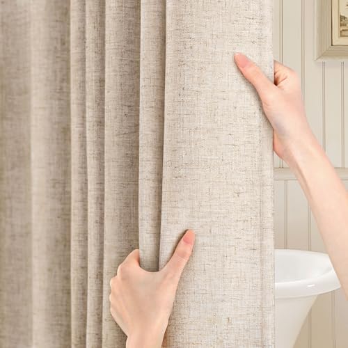 Awellife Tan Linen Style Shower Curtain Set with 12 Durable Hooks - Taupe Fabric Textured Heavy Cloth Neutral Shower Curtains for Bathroom 72 x 72 Inch