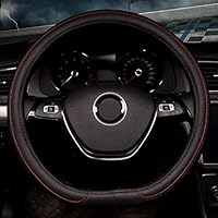 Pahajim Funda Volante Coche de Cuero Tipo D 38CM / 15 '' con Durabilidad Seguridad Antideslizante Protector Volante Coche de Fondo Plano para Hombres y Mujeres (Rojo)