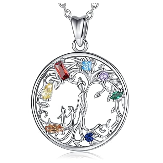 EUDORA Livets träd halsband för kvinnor S925 sterling silver mor dotter träd hänge med två barn för mamma färgglada CZ halsband för mor dotter smycken fru mors dag present, 45 cm