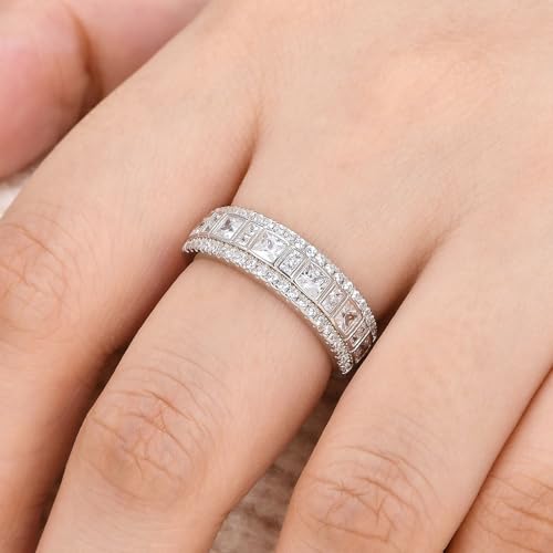 Wuziwen Sterling Silver Rings Anniversary Half Eternity Ring Wedding Band for Women Cubic Zirconia2