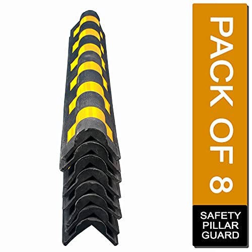 Image of LADWA 1000 mm Parking Safety Pillar Guard, Rubber Bounce Corner Protector with Yellow Reflective Tape for Safety, Suitable for Basement Parking, Garage Walls & Outdoor Pillar Protection (Pack of 8)