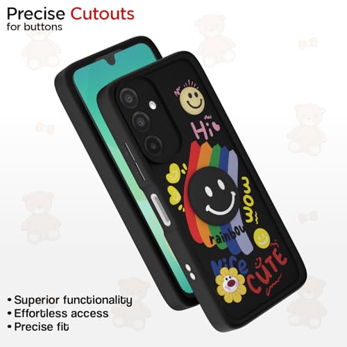 Image of Pikkme Back Cover for Samsung Galaxy A26 5G | Soft Silicone| Cute Rainbow Smile & 3D Cartoon Flower Design | Shockproof Raised Camera Protection Bumper Case (Black)