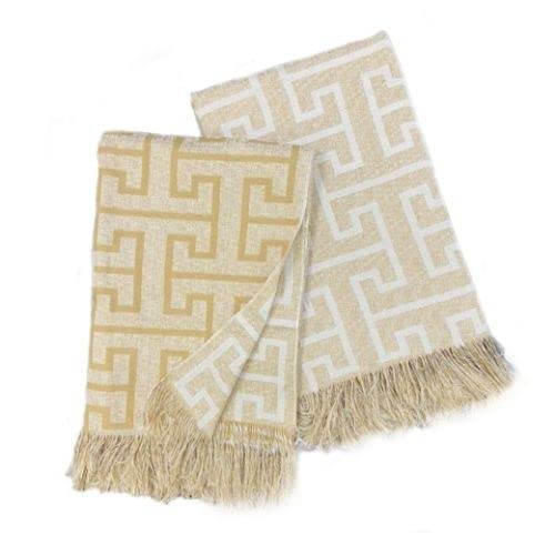 Xale Manta Para Sofá E Poltrona Luxo 2 Lugares Estampada Creta Bege