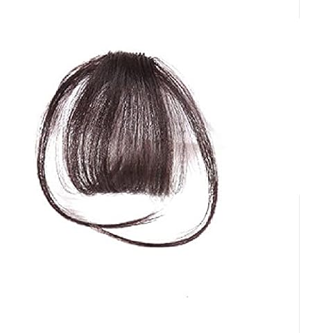 Thin Neat Air Bangs Clip in on Fringe Synthetic Straight Hairpiece Hair Front Extensions (Brown Black) Cover