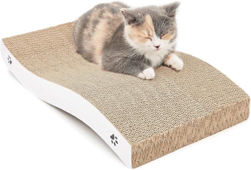 Image of Cat Scratcher Cardboard 2 in 1 Reversible Scratching Pad Recyclable Corrugated Scratch Toy with Wave Shape & 10ML Catnip Cat Scratch Lounge for Furniture Protection Scratch Board