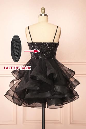 Tulle Homecoming Dresses for Teens Spaghetti Strap Sequin Short Prom Dresses Layered Cocktail Mini Dress4