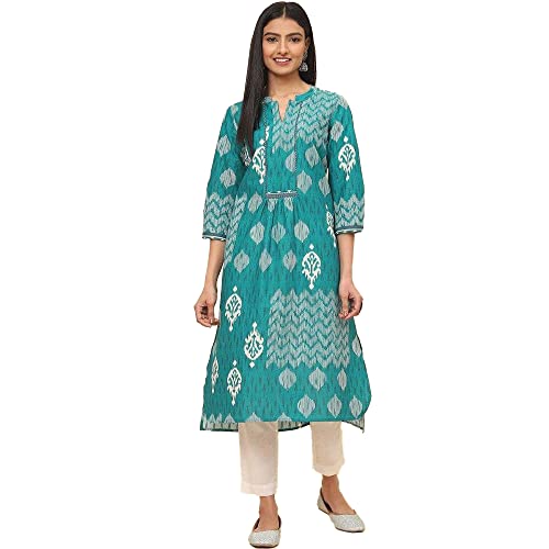 Image of BIBA Printed Band Collar Straight Fit Womens Kurta