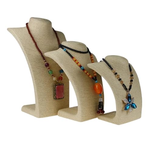 XIUsheUA Busto espositivo per collane Espositore for collane in Corda di Canapa, Ornamento for Il Collo con Ritratto, espositore for Gioielli, vetrina for(Creamy-White,23cm)
