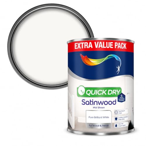 Satinwood 1.25L Quick Dry Interior Wood & Metal Paint Brilliant White Satin Finish Durable Mid Sheen for Doors Skirting Boards Trim & Furniture